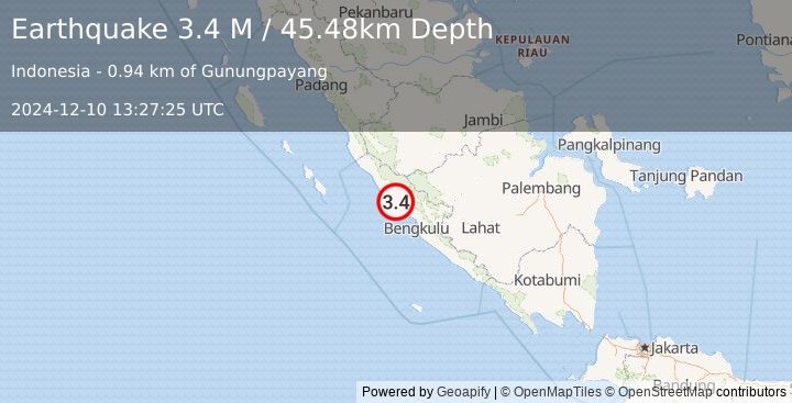 Earthquake Southern Sumatra, Indonesia (3.4 M) (2024-12-10 13:27:25 UTC)