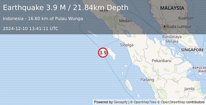 Earthquake Off West Coast of Northern Sumatra (3.9 M) (2024-12-10 13:41:11 UTC)