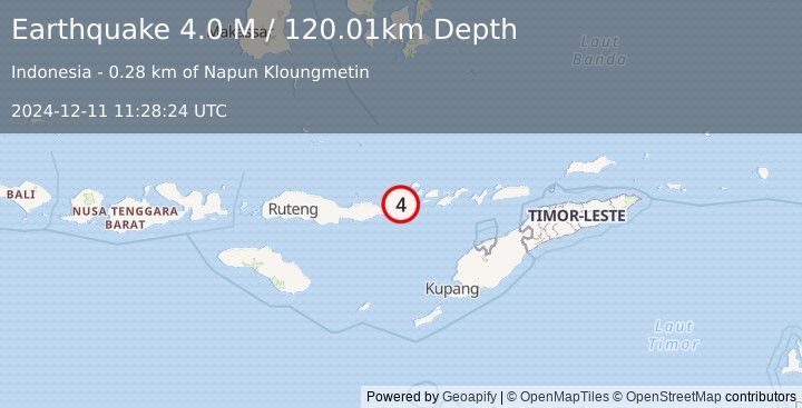 Earthquake Flores Region, Indonesia (4.0 M) (2024-12-11 11:28:23 UTC)