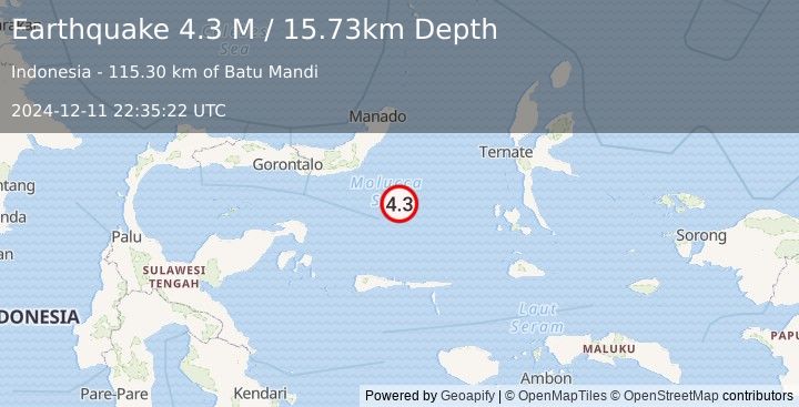 Earthquake Southern Molucca Sea (4.3 M) (2024-12-11 22:35:22 UTC)