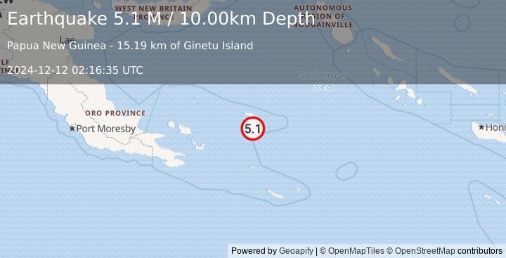 Earthquake D'Entrecasteaux Islands Region (5.1 M) (2024-12-12 02:16:35 UTC)