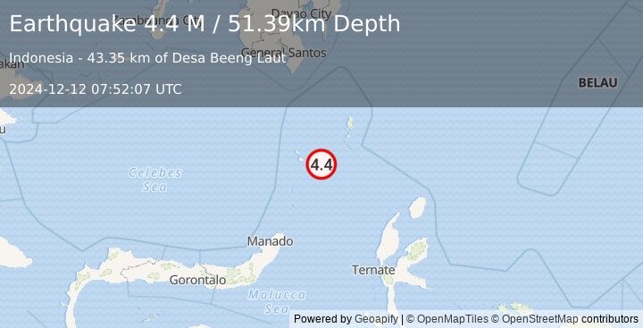 Earthquake Talaud Islands, Indonesia (4.4 M) (2024-12-12 07:52:07 UTC)