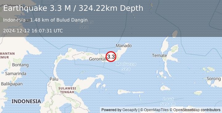 Earthquake Minahassa Peninsula, Sulawesi (3.1 M) (2024-12-12 16:07:41 UTC)