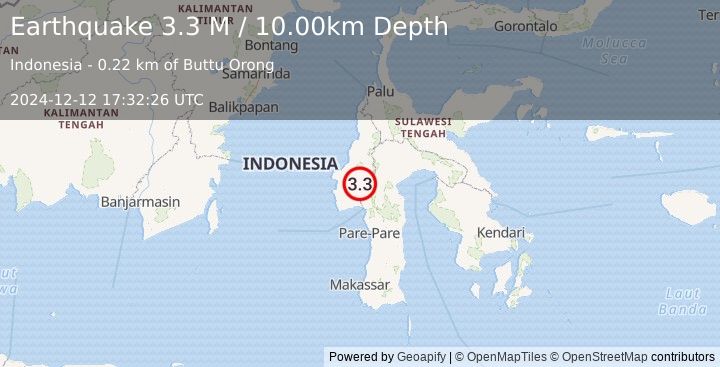 Earthquake Sulawesi, Indonesia (3.3 M) (2024-12-12 17:32:27 UTC)