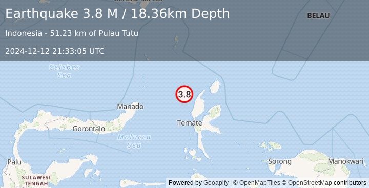 Earthquake Northern Molucca Sea (3.8 M) (2024-12-12 21:33:05 UTC)