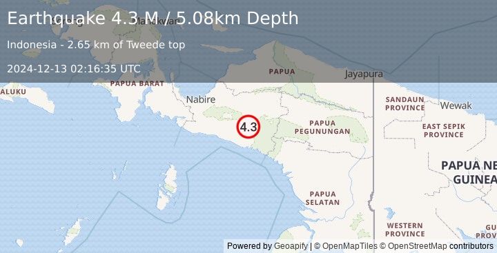 Earthquake West Papua, Indonesia (4.3 M) (2024-12-13 02:16:35 UTC)