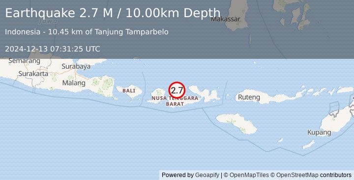 Earthquake Sumbawa Region, Indonesia (2.7 M) (2024-12-13 07:31:26 UTC)