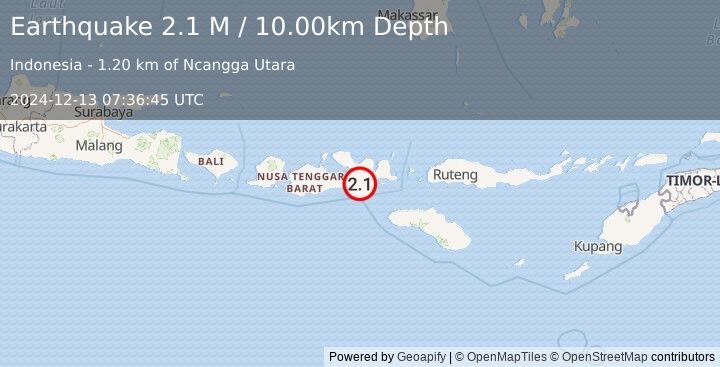 Earthquake Sumbawa Region, Indonesia (2.1 M) (2024-12-13 07:36:45 UTC)