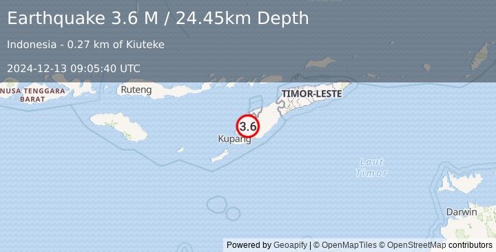 Earthquake Timor Region (3.6 M) (2024-12-13 09:05:40 UTC)