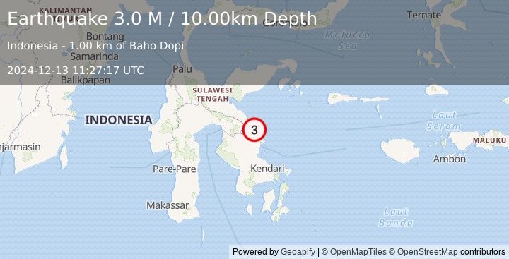 Earthquake Sulawesi, Indonesia (3.0 M) (2024-12-13 11:27:17 UTC)