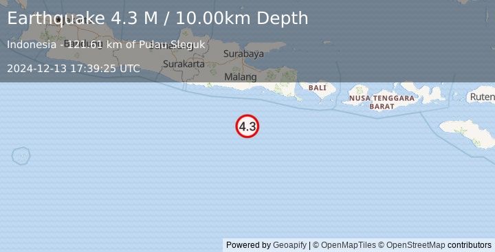 Earthquake South of Java, Indonesia (4.2 M) (2024-12-13 17:39:26 UTC)