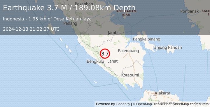 Earthquake Southern Sumatra, Indonesia (3.7 M) (2024-12-13 21:32:27 UTC)