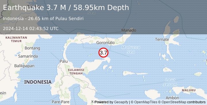 Earthquake Minahassa Peninsula, Sulawesi (3.7 M) (2024-12-14 02:43:52 UTC)