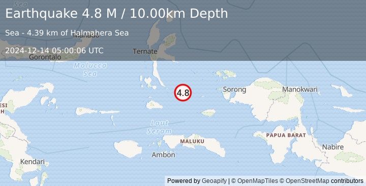 Earthquake Halmahera, Indonesia (4.8 M) (2024-12-14 05:00:08 UTC)