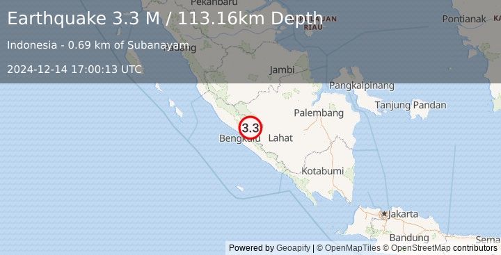 Earthquake Southern Sumatra, Indonesia (3.3 M) (2024-12-14 17:00:13 UTC)