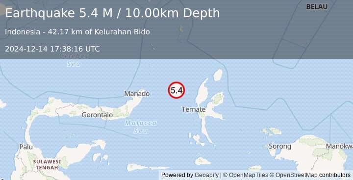 Earthquake Northern Molucca Sea (5.1 M) (2024-12-14 17:38:18 UTC)