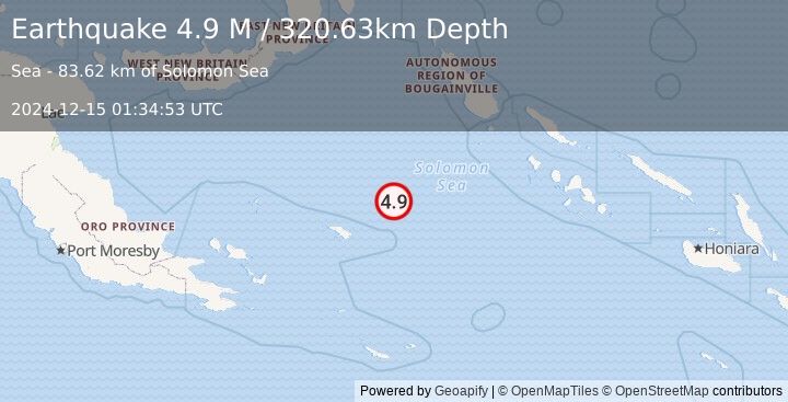 Earthquake D'Entrecasteaux Islands Region (4.9 M) (2024-12-15 01:34:53 UTC)