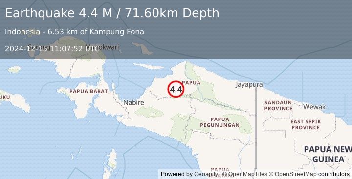 Earthquake West Papua, Indonesia (4.4 M) (2024-12-15 11:07:52 UTC)