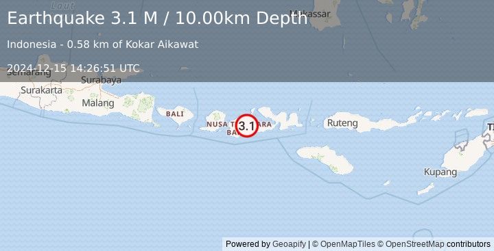 Earthquake Sumbawa Region, Indonesia (3.1 M) (2024-12-15 14:26:51 UTC)