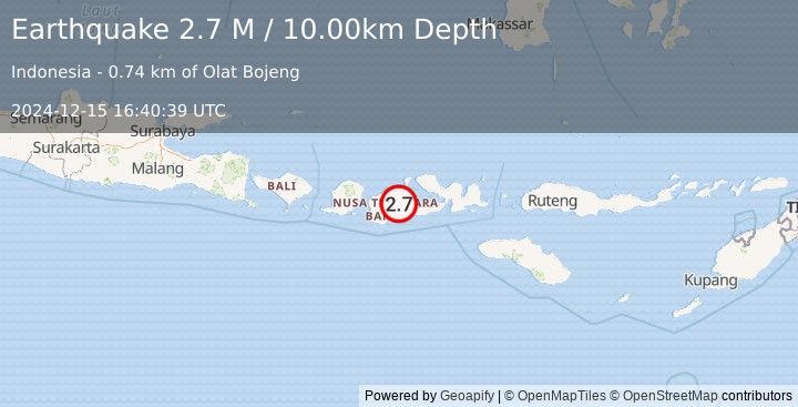 Earthquake Sumbawa Region, Indonesia (2.7 M) (2024-12-15 16:40:39 UTC)