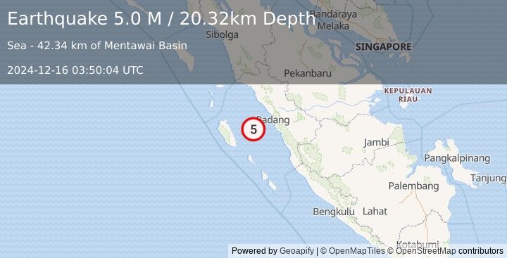 Earthquake Southern Sumatra, Indonesia (4.6 M) (2024-12-16 03:50:05 UTC)