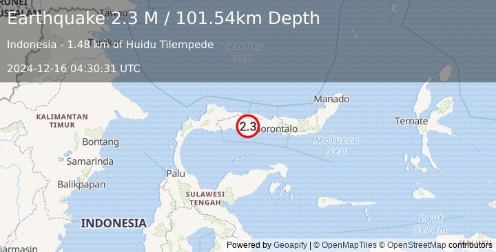 Earthquake Minahassa Peninsula, Sulawesi (2.3 M) (2024-12-16 04:30:31 UTC)