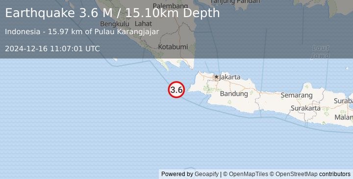 Earthquake Sunda Strait, Indonesia (3.6 M) (2024-12-16 11:07:01 UTC)