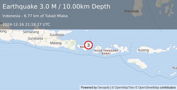 Earthquake Bali Region, Indonesia (3.0 M) (2024-12-16 21:18:27 UTC)