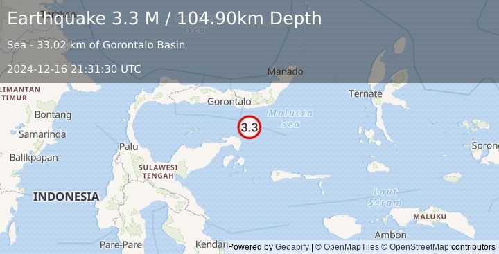 Earthquake Minahassa Peninsula, Sulawesi (3.3 M) (2024-12-16 21:31:30 UTC)