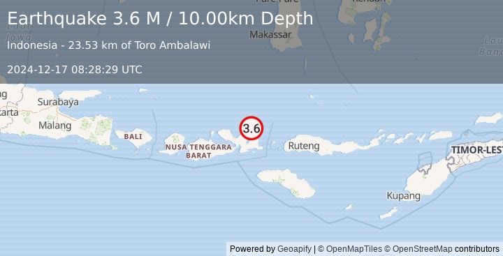 Earthquake Sumbawa Region, Indonesia (3.6 M) (2024-12-17 08:28:29 UTC)