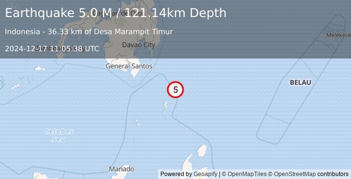 Earthquake Philippine Islands Region (5.0 M) (2024-12-17 11:05:38 UTC)