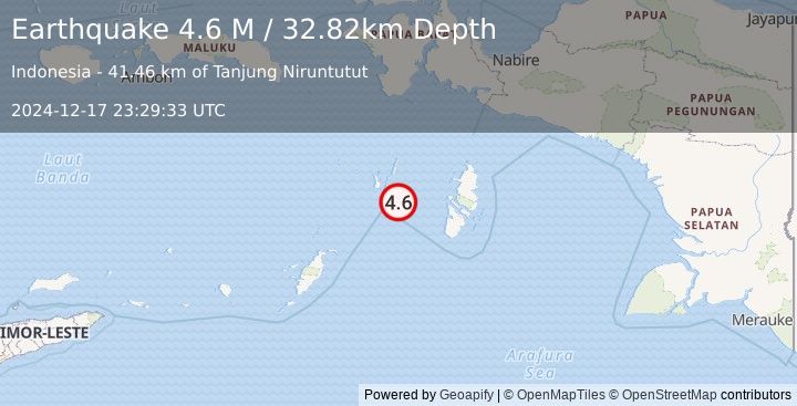 Earthquake Aru Islands Region, Indonesia (4.6 M) (2024-12-17 23:29:33 UTC)