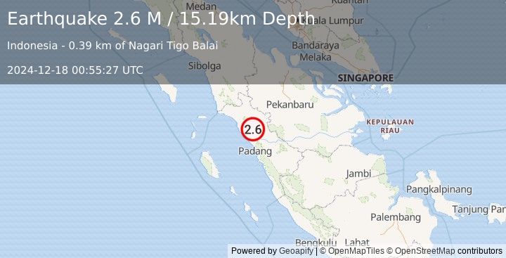 Earthquake Southern Sumatra, Indonesia (2.6 M) (2024-12-18 00:55:27 UTC)