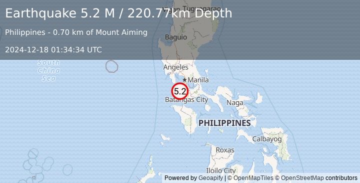 Earthquake Luzon, Philippines (5.2 M) (2024-12-18 01:34:34 UTC)