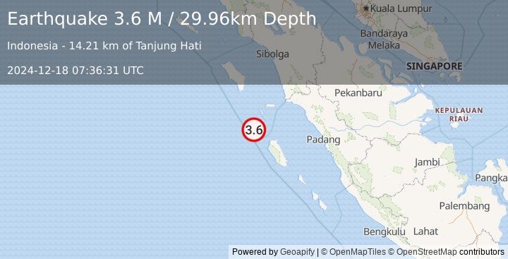 Earthquake Southern Sumatra, Indonesia (3.6 M) (2024-12-18 07:36:31 UTC)