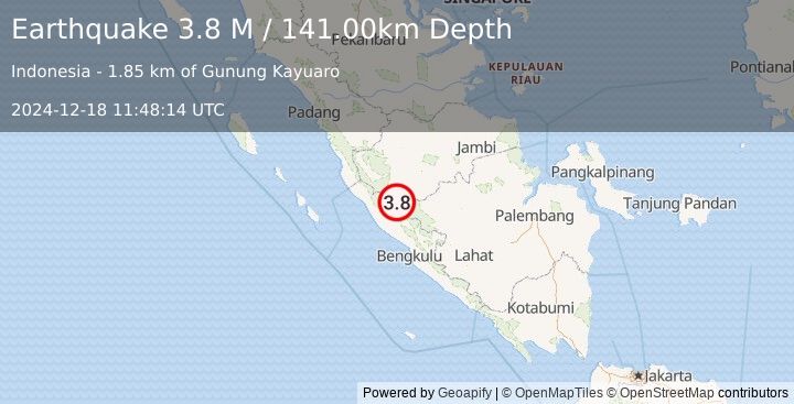 Earthquake Southern Sumatra, Indonesia (3.8 M) (2024-12-18 11:48:14 UTC)