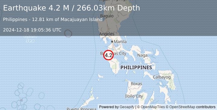 Earthquake Mindoro, Philippines (4.2 M) (2024-12-18 19:05:36 UTC)