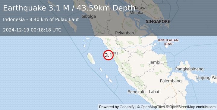 Earthquake Southern Sumatra, Indonesia (3.1 M) (2024-12-19 00:18:18 UTC)