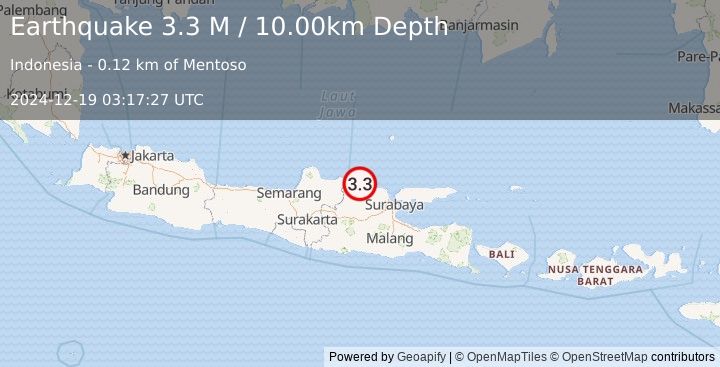 Earthquake Java, Indonesia (3.3 M) (2024-12-19 03:17:27 UTC)