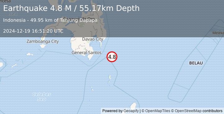 Earthquake Mindanao, Philippines (4.8 M) (2024-12-19 16:51:20 UTC)