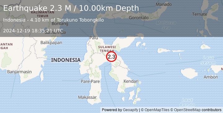 Earthquake Sulawesi, Indonesia (2.3 M) (2024-12-19 18:35:21 UTC)