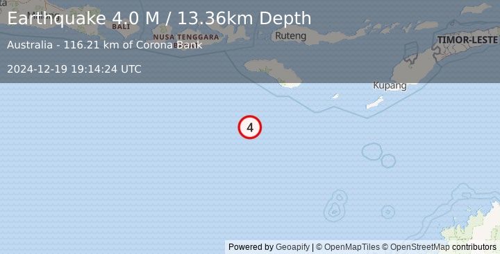 Earthquake South of Sumba, Indonesia (4.0 M) (2024-12-19 19:14:25 UTC)