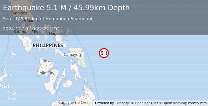 Earthquake Philippine Islands Region (5.1 M) (2024-12-19 19:22:22 UTC)