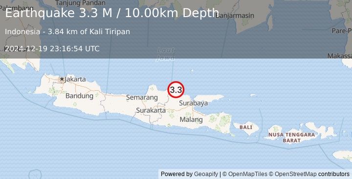 Earthquake Java, Indonesia (3.3 M) (2024-12-19 23:16:54 UTC)