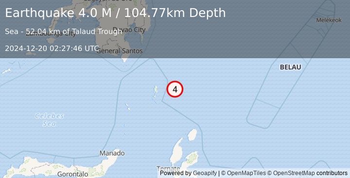 Earthquake Talaud Islands, Indonesia (4.0 M) (2024-12-20 02:27:46 UTC)