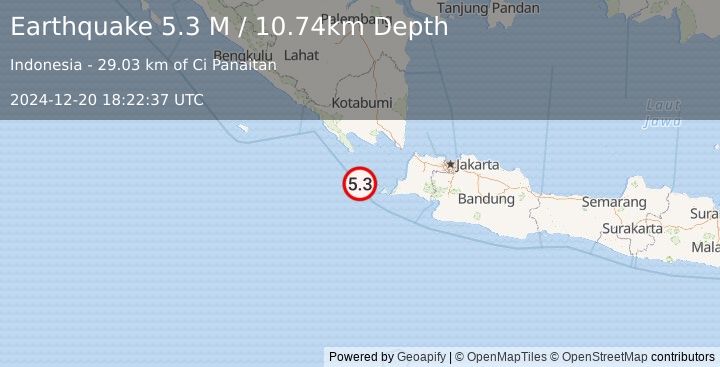 Earthquake Sunda Strait, Indonesia (5.2 M) (2024-12-20 18:22:39 UTC)