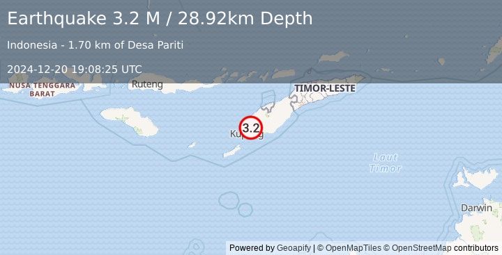 Earthquake Timor Region (3.2 M) (2024-12-20 19:08:25 UTC)