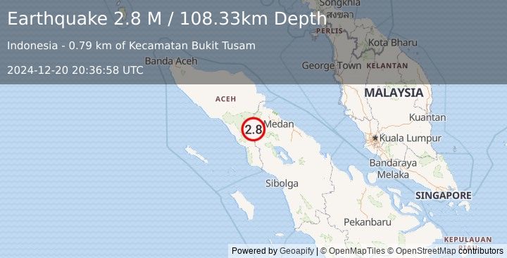 Earthquake Northern Sumatra, Indonesia (2.8 M) (2024-12-20 20:36:58 UTC)