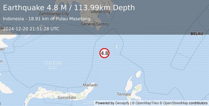 Earthquake Talaud Islands, Indonesia (4.8 M) (2024-12-20 21:51:28 UTC)