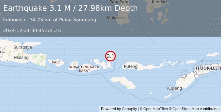 Earthquake Flores Sea (3.1 M) (2024-12-21 00:45:53 UTC)